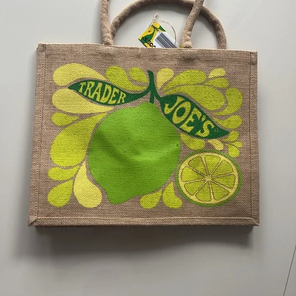 NWT Trader Joe's Yellow Lemon Jute Tote Bag - Picture 5 of 6